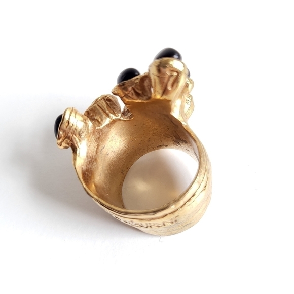 Yves Saint Laurent Gold Arty Black Stone Dots Ring Rare & Authentic Size 7 - Picture 8 of 8